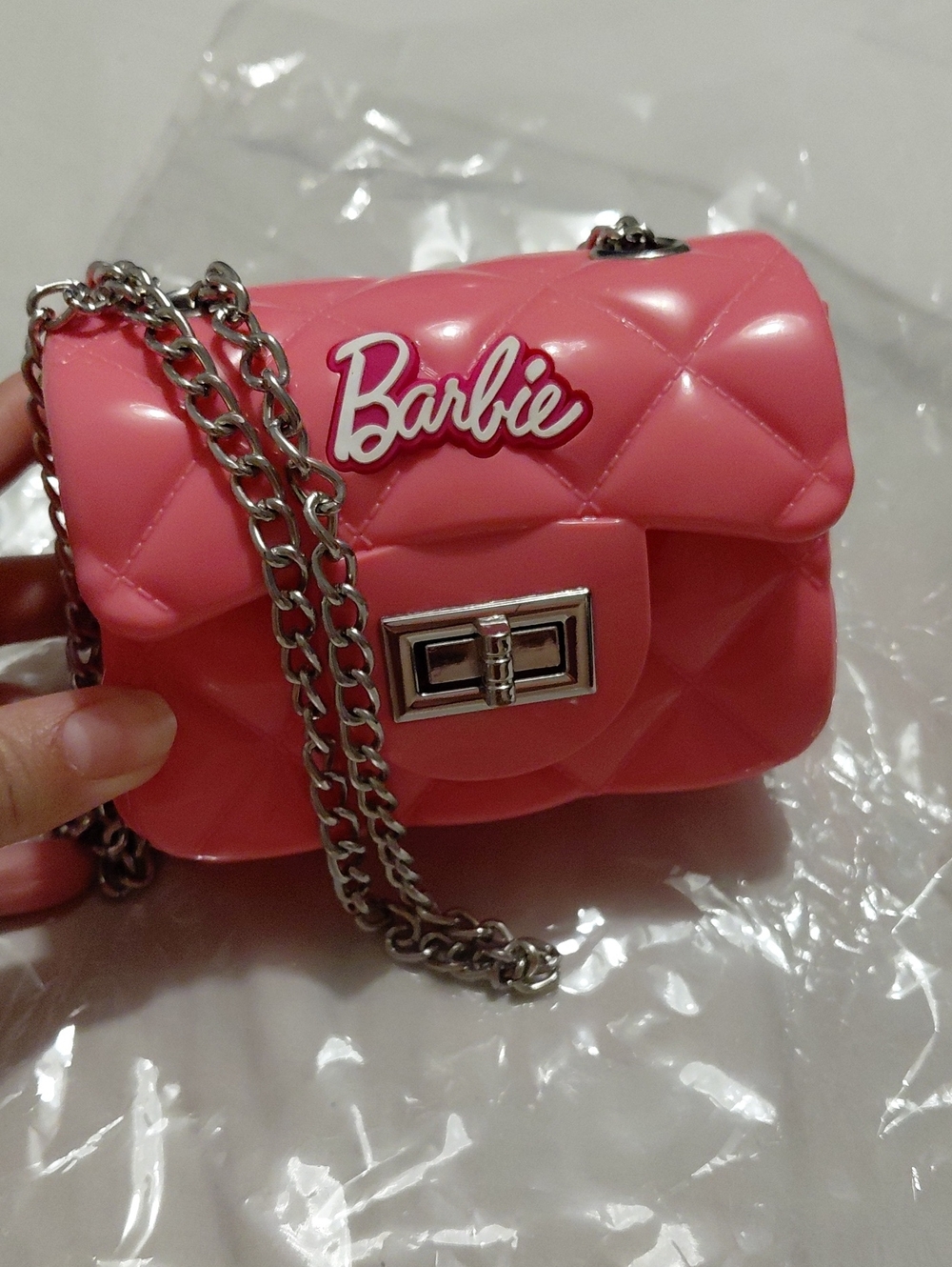 Barbie Pink Quilted Mini Crossbody with Silver Chain
